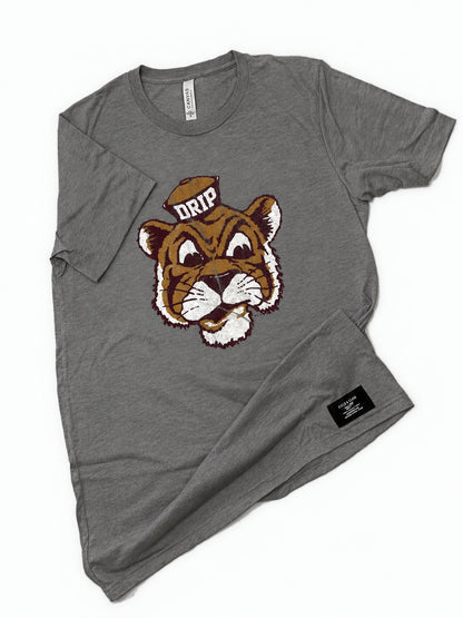 Dripping Tigers Old School Sailor adult unisex shirt, gray, angled draped view