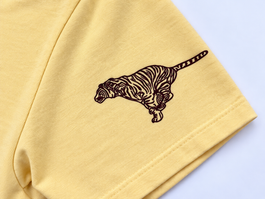 Tiger graphic detail on the yellow Tigers DSTX Varsity Tee sleeve